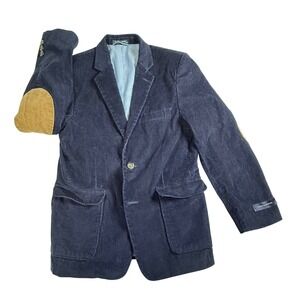 Tommy Hilfiger Corduroy‎ Blazer Jacket Boys Medium Navy Blue Elbow Patch Preppy